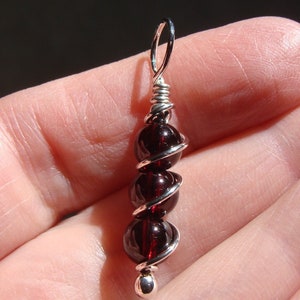 Small Garnet Pendant Round Garnet Charm Garnet Wrapped in Sterling Silver Pendant Slide