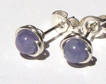 Tiny Tanzanite Studs 4mm Tanzanite Earrings Wire Wrapped in Sterling Silver Post Earrings Studs Birthstone Earrings