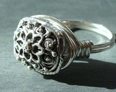 Victorian Look Rectangle Sterling Silver Ring Wire Wrapped in Sterling Silver