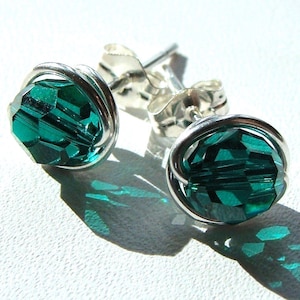 Emerald Green Studs 8mm Swarovski Crystal Post Earrings in Sterling Silver Stud Earrings