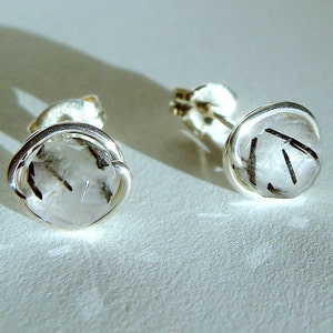 Tourmalinated Quartz Studs 6mm Faceted Tourmalinated Quartz Studs Earrings Wire Wrapped in Sterling Silver Post Earrings Studs image 3