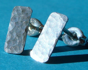 Flat Studs Oblong Hammered Rectangle Studs Post Earrings Sterling Silver Stud Earrings