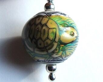 Turtle Mood Pendant Color Changing Pendant Wire Wrapped in Sterling Silver