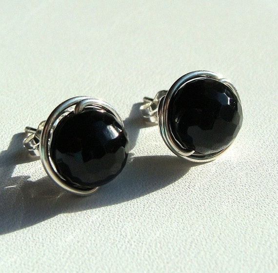 Black Onyx Studs Black Onyx Earrings 6mm Faceted Black Onyx Studs Post Earrings in Sterling Silver Stud Earrings Onyx