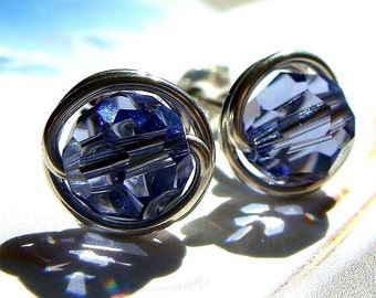 Tanzanite Crystal Studs 6mm or 8mm Tanzanite Swarovski Crystal Post Earrings in Sterling Silver Stud Earrings Studs