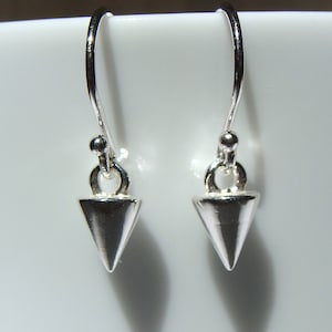 Tiny Pendulum Spike Earrings 3D Geometric Cone Dangle Earrings Small Spike Sterling Silver Earrings Silver Cone Spike Jewelry
