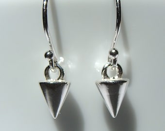 Tiny Pendulum Spike Earrings 3D Geometric Cone Dangle Earrings Small Spike Sterling Silver Earrings Silver Cone Spike Jewelry