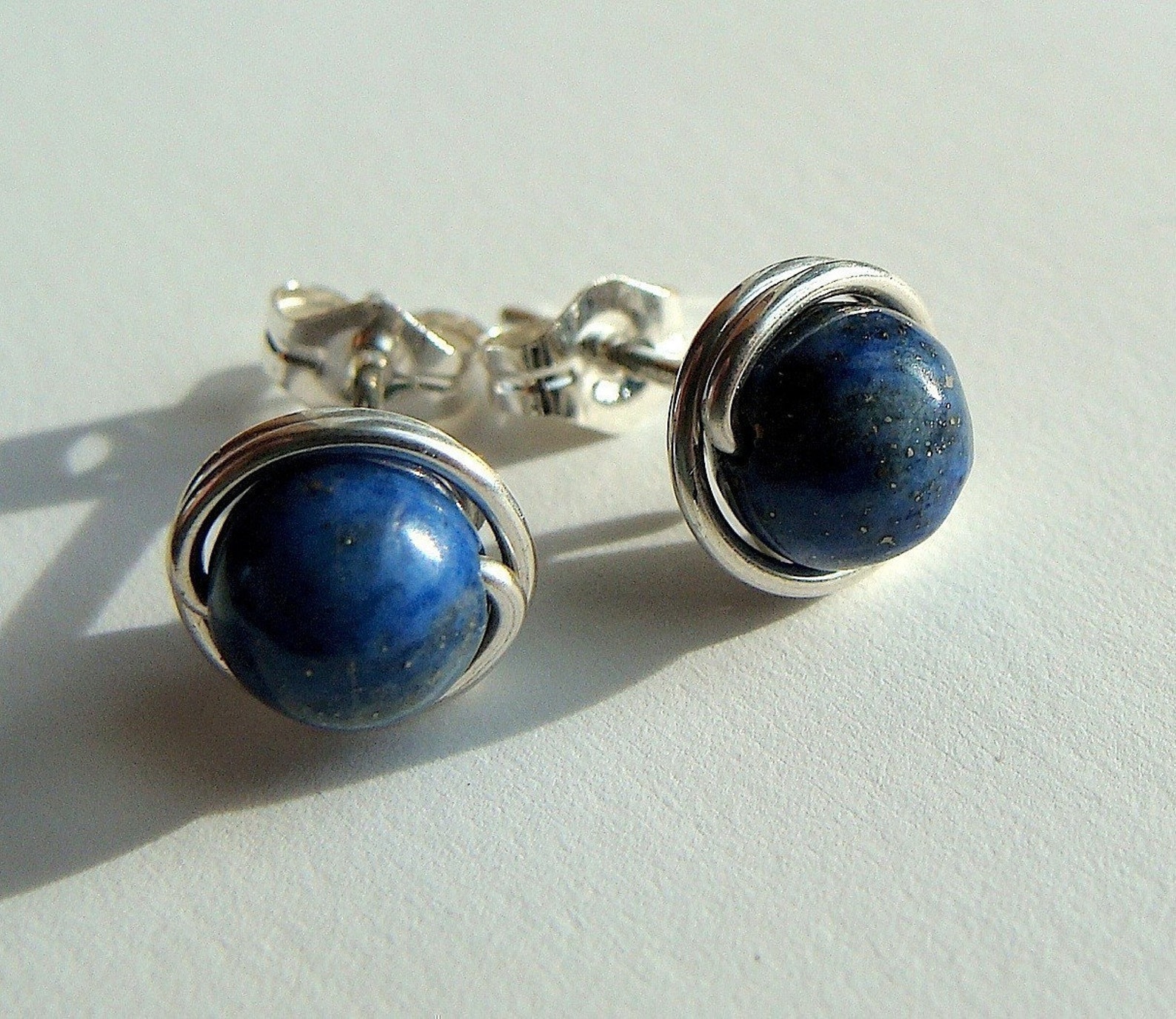 Textured Brass & Lapis Studs