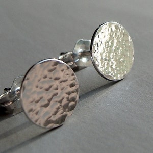 Flat Disc Studs Hammered Disc Flat Sterling Studs 7mm Post Earrings Sterling Silver Stud Earrings Disc Studs