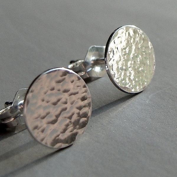 Flat Disc Studs Hammered Disc Flat Sterling Studs 7mm Post Earrings Sterling Silver Stud Earrings Disc Studs