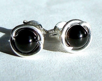 Black Onyx Studs 5mm Black Onyx Earrings Black Stone Studs in Sterling Silver Post Earrings Onyx Jewelry