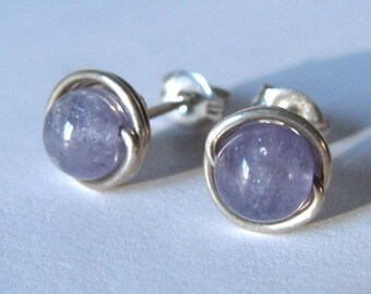 Tanzanite Studs 8mm 6mm 4mm Tanzanite Earrings Wire Wrapped in Sterling Silver Post Earrings Studs Birthstone Earrings