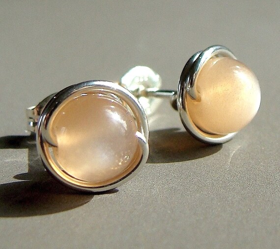 Rainbow Moonstone Post Stud Earrings Teardrop with Bead Sterling Silver Rainbow Moonstone Post Stud Earrings Teardrop with Bead Sterling Silver