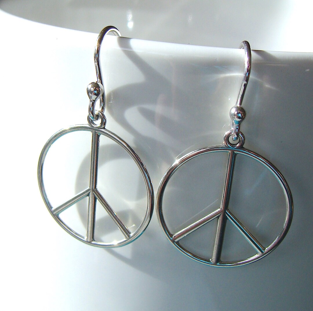 Earring Signs Sterling Silver Peace Sign Dangle Earrings Peace Sign Jewelry Drop ...