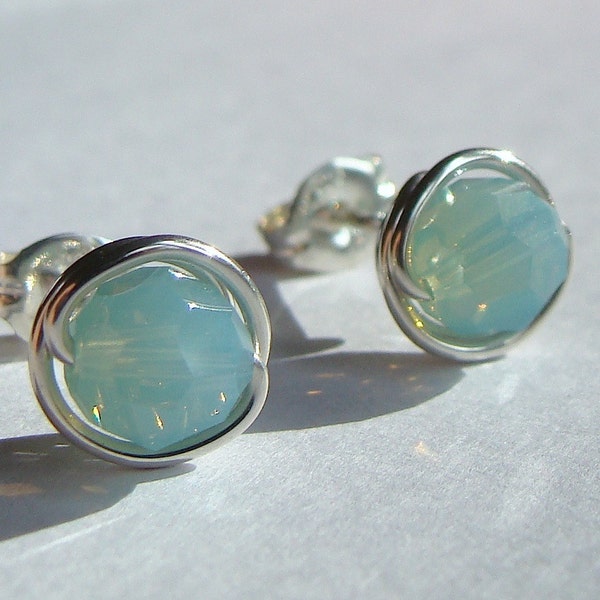 Pacific Opal Crystal Studs 6mm 4mm Swarovski Crystal Post Earrings in Sterling Silver Stud Earrings Studs