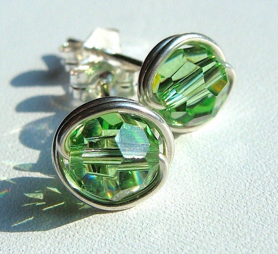 Green Peridot Post Stud Earrings Sterling Silver 6mm Green Peridot Post Stud Earrings Sterling Silver 6mm