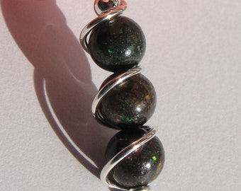 Black Matrix Opal Pendant Sterling Rainbow Sparkle Opal Charm Opal Wrapped Sterling Silver Pendant