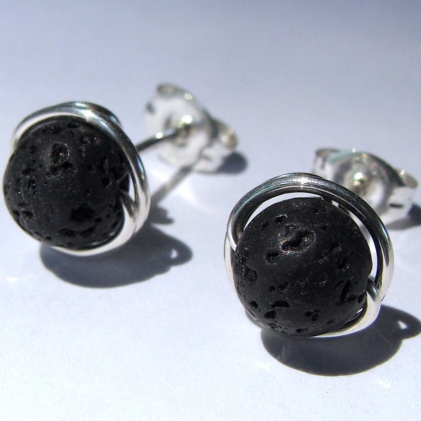 Lava Studs Lava Stone Lava Earrings Black Studs 8mm 6mm 4mm Post Earrings in Sterling Silver Stud Earrings