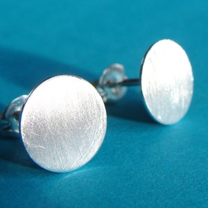 Brushed Sterling Silver Disc Studs 10mm Minimalist Post Earrings