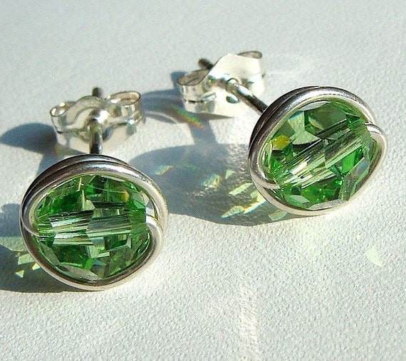 Green Peridot Post Stud Earrings Sterling Silver 6mm Green Peridot Post Stud Earrings Sterling Silver 6mm