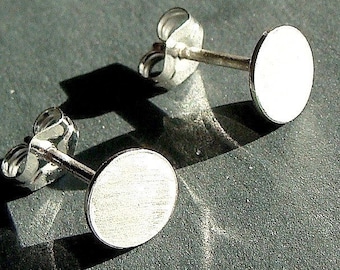 Tiny Flat Disc Studs Sterling Silver Disc Earrings Brushed Finish (6-6.4mm)