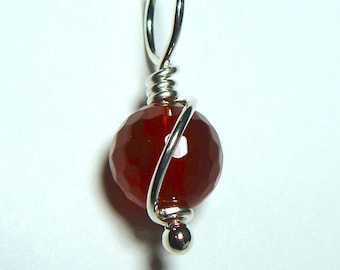 Tiny Carnelian Pendant Faceted Carnelian Charm Carnelian Slide Carnelian Wrapped in Sterling Silver