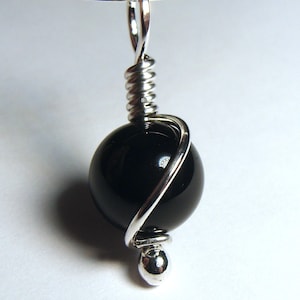 Black Onyx Pendant Small 10mm 12mm 14mm Round Black Onyx Charm Wrapped in Sterling Silver Black Gemstone Pendant