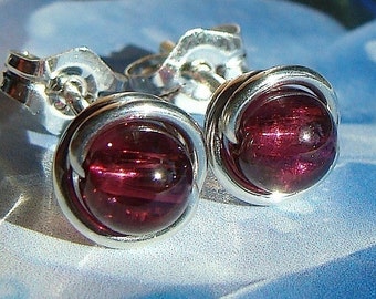 Tiny Rhodolite Garnet Studs 4mm Pink Garnet Sterling Silver Earrings Post Earrings Stud Earrings January Birthstone Studs
