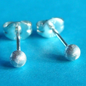 Tiny Ball Studs 3mm Satin Brushed Finish Post Earrings Tiny Round Sterling Silver Stud Earrings Matte Silver Studs