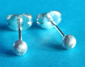 Tiny Ball Studs 3mm Satin Brushed Finish Post Earrings Tiny Round Sterling Silver Stud Earrings Matte Silver Studs