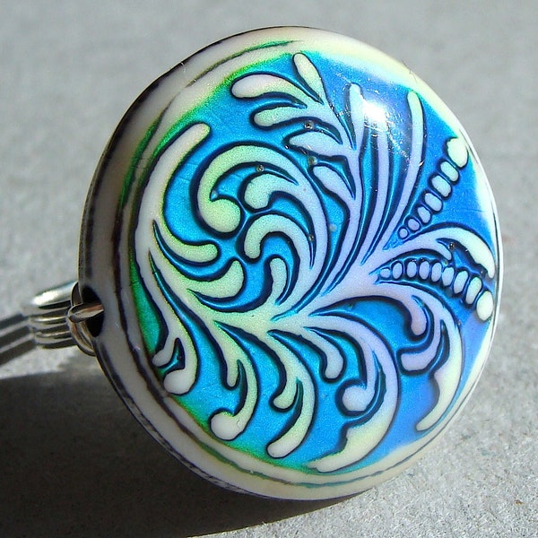 Fern Mood Ring Color Changing Novelty Ring Wire Wrapped in Sterling Silver Fluer de Lis Cocktail Ring Statement Ring