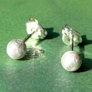 Ball Studs 4mm Satin Brushed Finish Post Earrings in Sterling Silver Stud Earrings Studs