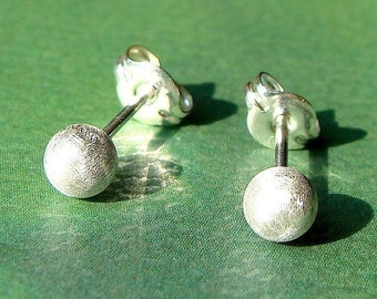 Ball Studs 4mm Satin Brushed Finish Post Earrings in Sterling Silver Stud Earrings Studs