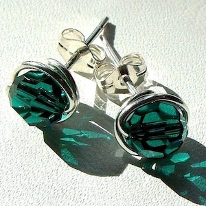 Emerald Green Crystal Studs 7mm 6mm 5mm or 4mm Emerald Green Studs Swarovski Crystal Post Earrings in Sterling Silver Stud Earrings Studs