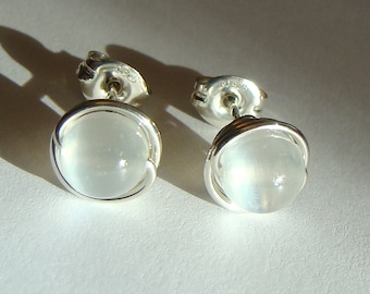 White Selenite Post Earrings 4mm 6mm 8mm Selenite Studs Wire Wrapped in Sterling Silver