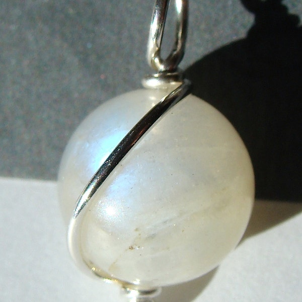 Moonstone Pendant Round 10mm Moonstone Charm Moonstone Gemstone Slide Sterling Silver Pendant