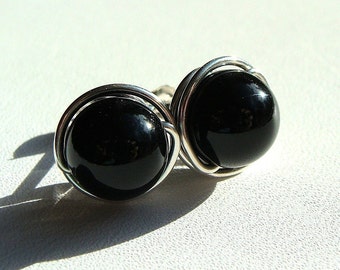 Black Onyx Studs Black Onyx Earrings 6mm Post Earrings Wire Wrapped in Sterling Silver Stud Earrings Onyx Studs