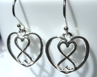 Infinite Heart Dangle Infinity Sterling Silver Studs Infinity Earrings Drop Earrings Valentine Jewelry Gift Valentine's Day
