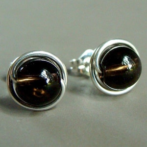 Smoky Quartz Studs Smoky Quartz Earrings 6mm Post Earrings in Sterling Silver Quartz Stud Earrings