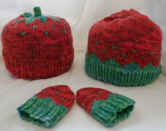 Strawberry Baby Hat and Mitts  Knitting Pattern in .pdf