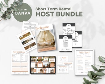 Airbnb Host Bundle Template: Boho Welcome Book & Signs (Editable Canva)