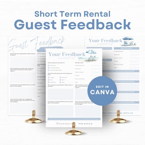 Airbnb Guest Feedback Form: Coastal Cottage Design (Editable Canva Template)