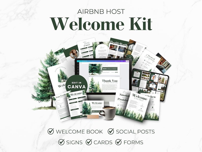 Forest Cabin Airbnb Welcome Kit: Canva Template Bundle (digital ...