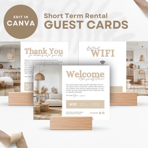 Airbnb Host Editable Welcome Card Guests, Boho, Airbnb Host Thank You Card Template, Editable Canva Rental Marketing Template, QR Code SS03