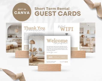 Modello di biglietto di benvenuto Airbnb Boho: biglietti per gli ospiti modificabili (Canva)