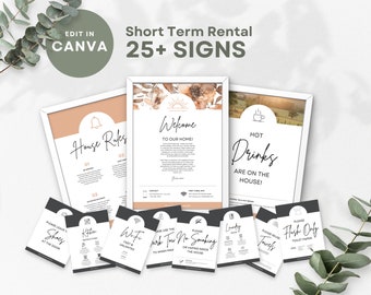 Zestaw szablonów szyldów Airbnb: szyldy dla gospodarzy wynajmu wakacyjnego (Canva)