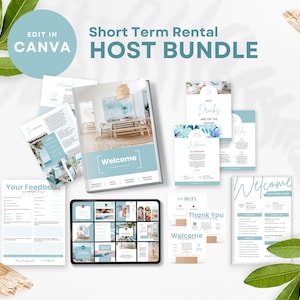 Airbnb Host Bundle Template, Coastal Beach House, Welcome Book, Editable Signs, Airbnb Printables, VRBO Host Bundle, Social Media Pack SS02