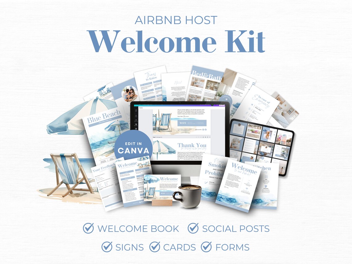 Coastal Airbnb Host Welcome Kit: Beach House Canva Template - Etsy