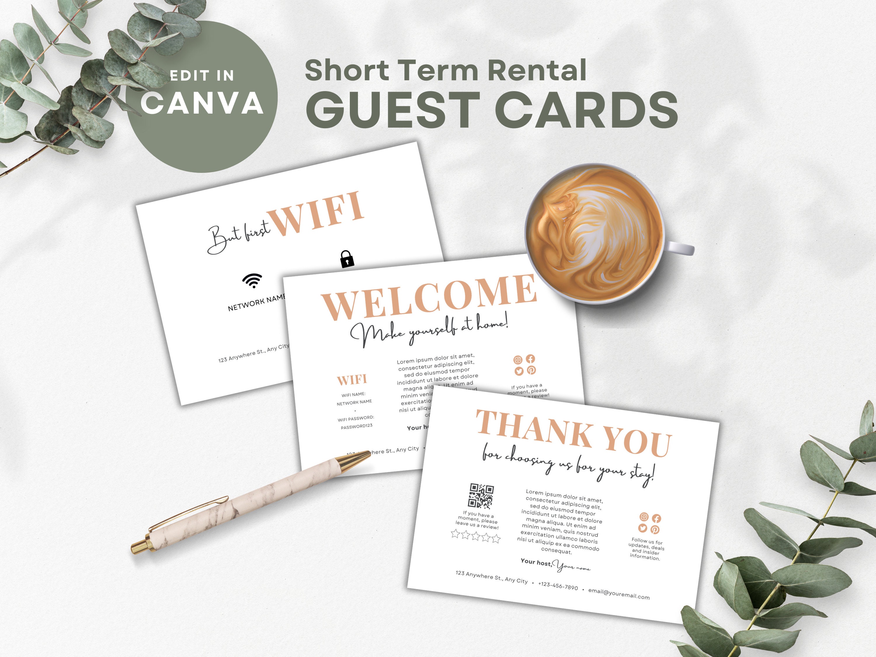 Airbnb Host Welcome Card Template: Editable Rental Guest Cards (canva ...