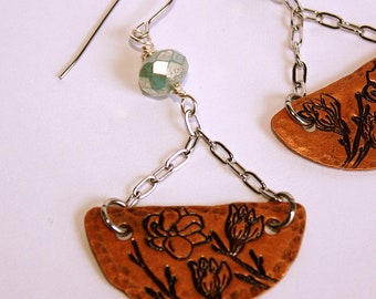 Magnolia Earrings - Stamped Copper